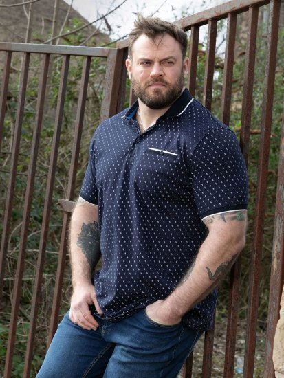 D555 Reid AOP Polo With Jacquard Collar, Pocket And Cuffs Azul-marinho - Pólos - Pólos Tamanhos Grandes Homem