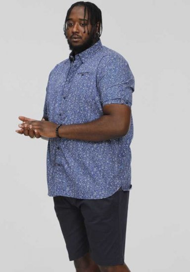 D555 KYLE S/S Micro AO Print Shirt Blue - Camisas - Camisas Homem Tamanhos Grandes