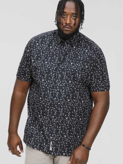 D555 BEAU S/S AO Leaf Print Shirt Navy - Camisas - Camisas Homem Tamanhos Grandes