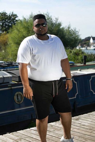 D555 STEFAN1 Elasticated Waist Loop Back Shorts Black - Calças & calções de fato de treino - Calças de Fato de Treino Tamanhos Grandes 