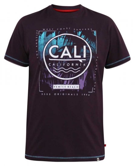 D555 NOVA Cali Surf Printed Crew Neck T-Shirt Plum - T-shirts - T-shirts Homem Tamanhos Grandes