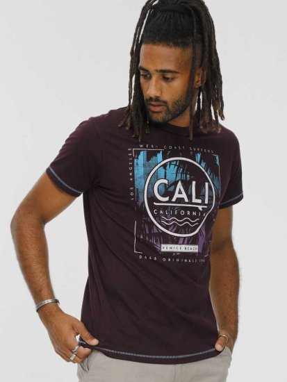 D555 NOVA Cali Surf Printed Crew Neck T-Shirt Plum - T-shirts - T-shirts Homem Tamanhos Grandes