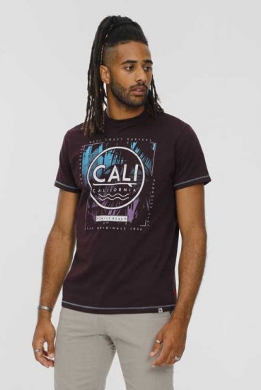 D555 NOVA Cali Surf Printed Crew Neck T-Shirt Plum - T-shirts - T-shirts Homem Tamanhos Grandes