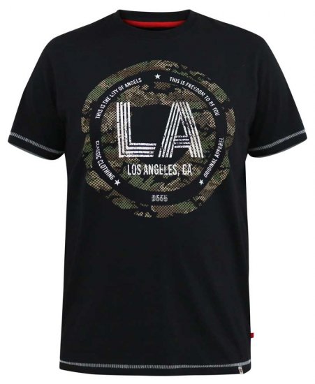 D555 BENNY LA Camo Printed Crew Neck T-Shirt Black - T-shirts - T-shirts Homem Tamanhos Grandes