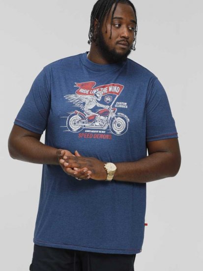 D555 BRADFORD Skeleton Biker Printed T-Shirt Navy - T-shirts - T-shirts Homem Tamanhos Grandes