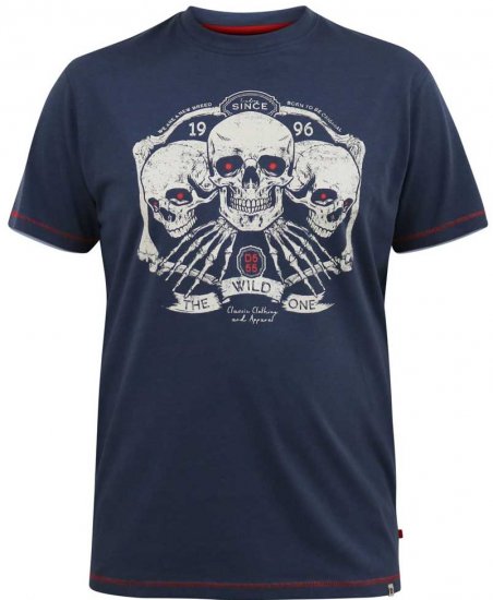 D555 COOK Trio Of Skulls Printed Crew Neck T-Shirt Slate Blue - T-shirts - T-shirts Homem Tamanhos Grandes
