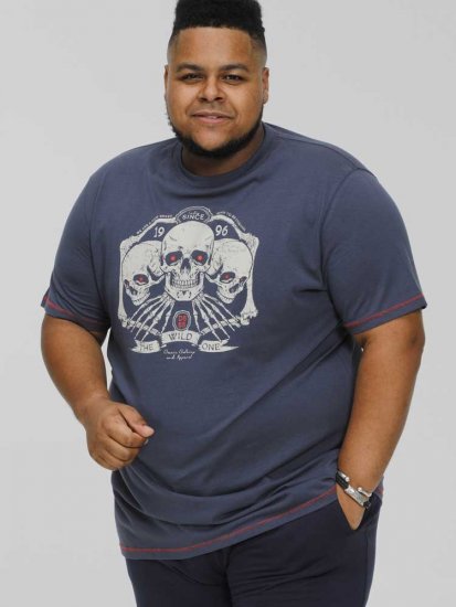 D555 COOK Trio Of Skulls Printed Crew Neck T-Shirt Slate Blue - T-shirts - T-shirts Homem Tamanhos Grandes