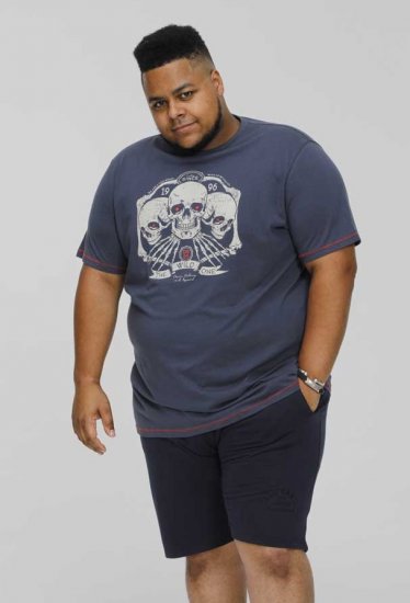 D555 COOK Trio Of Skulls Printed Crew Neck T-Shirt Slate Blue - T-shirts - T-shirts Homem Tamanhos Grandes