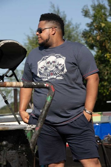 D555 COOK Trio Of Skulls Printed Crew Neck T-Shirt Slate Blue - T-shirts - T-shirts Homem Tamanhos Grandes