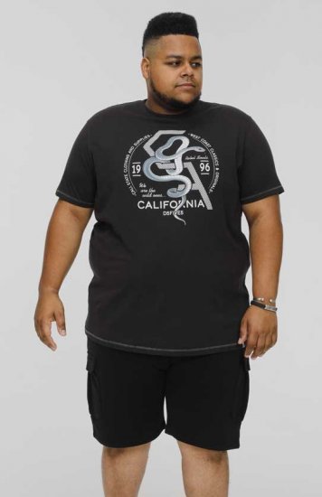 D555 CORTEX California Snake Printed Crew Neck T-Shirt Washed Black - T-shirts - T-shirts Homem Tamanhos Grandes