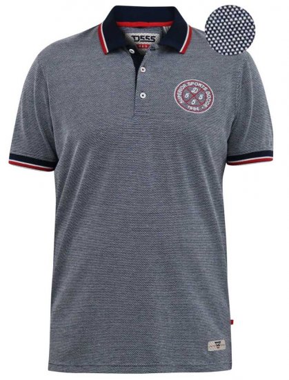 D555 KEMSTON Birds Eye Pique Polo Navy/White - Pólos - Pólos Tamanhos Grandes Homem