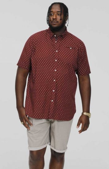 D555 DUNSTABLE S/S Micro AO Print Shirt Burgundy - Camisas - Camisas Homem Tamanhos Grandes