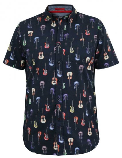 D555 BARRATT Guitar AO Printed Button Down Collar S/S Shirt - Camisas - Camisas Homem Tamanhos Grandes