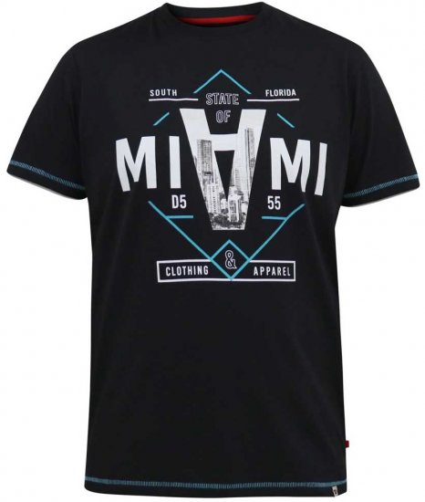 D555 BINGHAM State Of Miami Printed Crew Neck T-Shirt Black - T-shirts - T-shirts Homem Tamanhos Grandes