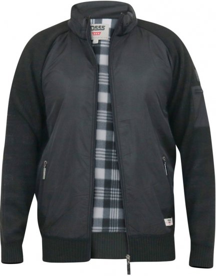 D555 MARSDEN Hybrid Knitted Jacket With Bonded Fleece Lining Black - Casacos - Casacos Homem Tamanhos Grandes