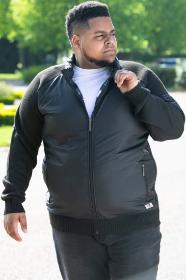 D555 MARSDEN Hybrid Knitted Jacket With Bonded Fleece Lining Black - Casacos - Casacos Homem Tamanhos Grandes