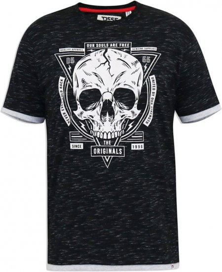 D555 DARREN Skull Printed T-Shirt With Double Layer On Hem & Cuff Black Reno - T-shirts - T-shirts Homem Tamanhos Grandes