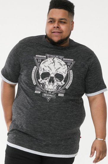 D555 DARREN Skull Printed T-Shirt With Double Layer On Hem & Cuff Black Reno - T-shirts - T-shirts Homem Tamanhos Grandes