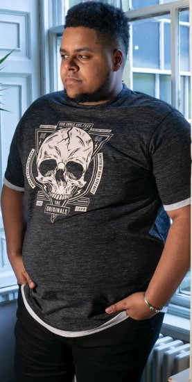 D555 DARREN Skull Printed T-Shirt With Double Layer On Hem & Cuff Black Reno - T-shirts - T-shirts Homem Tamanhos Grandes
