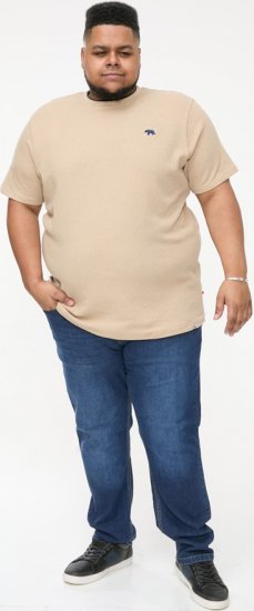D555 SANDFORD Double Layer On Neck Ribs And Hem Waffle Textured T-Shirt Beige - T-shirts - T-shirts Homem Tamanhos Grandes