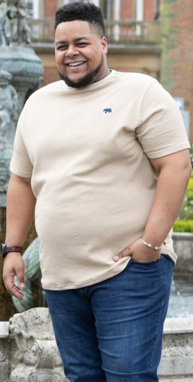 D555 SANDFORD Double Layer On Neck Ribs And Hem Waffle Textured T-Shirt Beige - T-shirts - T-shirts Homem Tamanhos Grandes