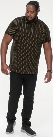 D555 RAUL AOP Jersey Polo With Jacquard Collar, Ribs And Chest Pocket Black - Pólos - Pólos Tamanhos Grandes Homem