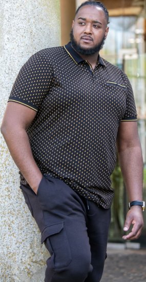 D555 RAUL AOP Jersey Polo With Jacquard Collar, Ribs And Chest Pocket Black - Pólos - Pólos Tamanhos Grandes Homem