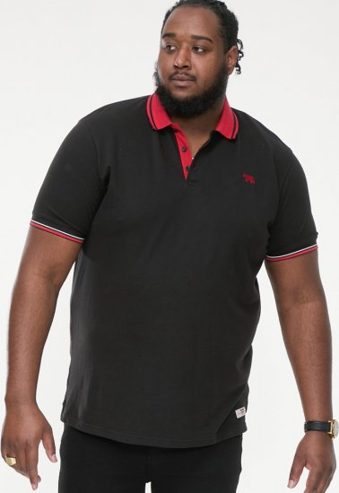 D555 CHESTER Pique Polo With Red Collar With Tipping Detail And Chest Embroidery Black - Pólos - Pólos Tamanhos Grandes Homem