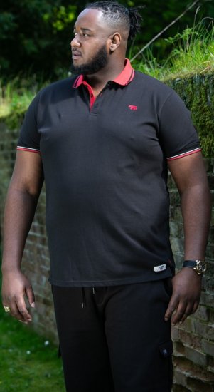 D555 CHESTER Pique Polo With Red Collar With Tipping Detail And Chest Embroidery Black - Pólos - Pólos Tamanhos Grandes Homem