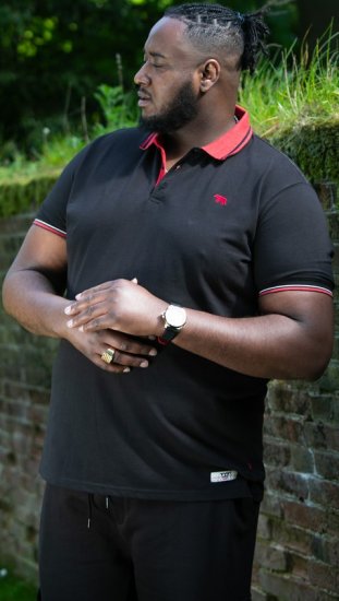 D555 CHESTER Pique Polo With Red Collar With Tipping Detail And Chest Embroidery Black - Pólos - Pólos Tamanhos Grandes Homem
