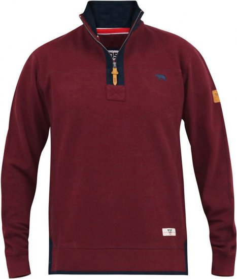 D555 HIRALDO Quarter Neck Pique Fleece Sweatshirt With Chest Embroidery Red - Sweatshirts & hoodies - Sweatshirt & Camisolas com Capuz tamanhos grandes