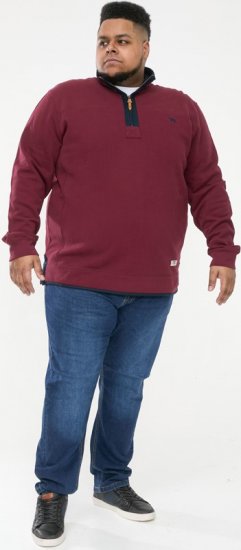 D555 HIRALDO Quarter Neck Pique Fleece Sweatshirt With Chest Embroidery Red - Sweatshirts & hoodies - Sweatshirt & Camisolas com Capuz tamanhos grandes