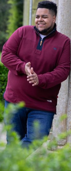 D555 HIRALDO Quarter Neck Pique Fleece Sweatshirt With Chest Embroidery Red - Sweatshirts & hoodies - Sweatshirt & Camisolas com Capuz tamanhos grandes