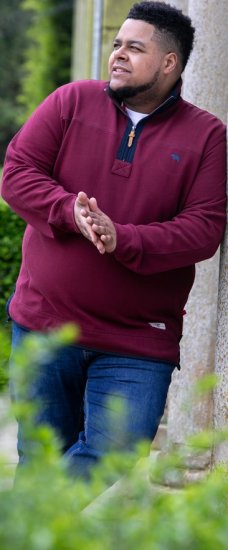 D555 HIRALDO Quarter Neck Pique Fleece Sweatshirt With Chest Embroidery Red - Sweatshirts & hoodies - Sweatshirt & Camisolas com Capuz tamanhos grandes