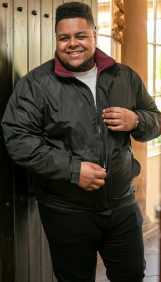 D555 Rudy Showerproof Fleece Lined Jacket With Packaway Hood - Black - Casacos - Casacos Homem Tamanhos Grandes