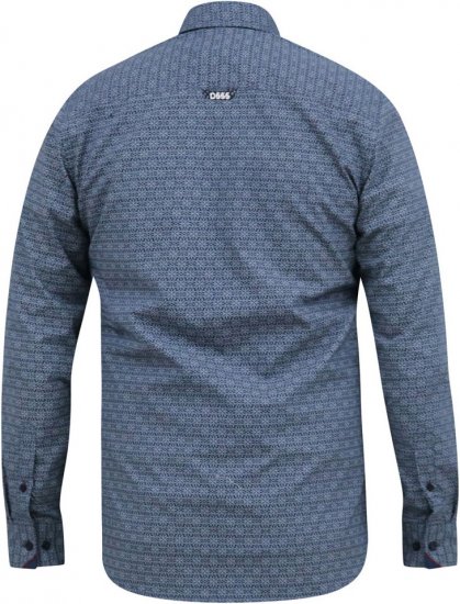 D555 MANGALA Geometric AOP Long Sleeve Shirt With Concealed Button Down Collar Navy - Camisas - Camisas Homem Tamanhos Grandes