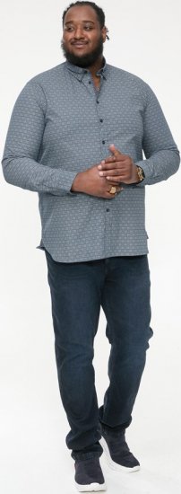 D555 MANGALA Geometric AOP Long Sleeve Shirt With Concealed Button Down Collar Navy - Camisas - Camisas Homem Tamanhos Grandes