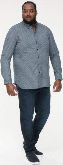 D555 MANGALA Geometric AOP Long Sleeve Shirt With Concealed Button Down Collar Navy - Camisas - Camisas Homem Tamanhos Grandes