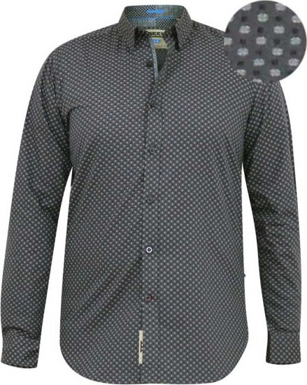 D555 KEATON Micro AOP Long Sleeve Shirt With Concealed Button Down Collar Grey - Camisas - Camisas Homem Tamanhos Grandes