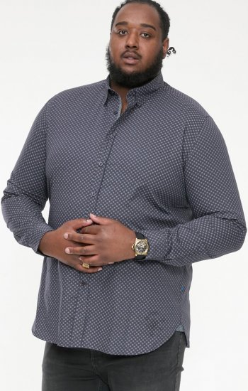 D555 KEATON Micro AOP Long Sleeve Shirt With Concealed Button Down Collar Grey - Camisas - Camisas Homem Tamanhos Grandes