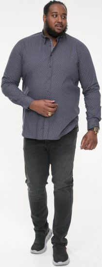 D555 KEATON Micro AOP Long Sleeve Shirt With Concealed Button Down Collar Grey - Camisas - Camisas Homem Tamanhos Grandes