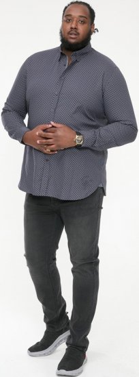 D555 KEATON Micro AOP Long Sleeve Shirt With Concealed Button Down Collar Grey - Camisas - Camisas Homem Tamanhos Grandes