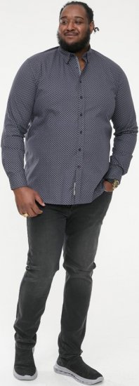 D555 KEATON Micro AOP Long Sleeve Shirt With Concealed Button Down Collar Grey - Camisas - Camisas Homem Tamanhos Grandes