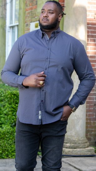 D555 KEATON Micro AOP Long Sleeve Shirt With Concealed Button Down Collar Grey - Camisas - Camisas Homem Tamanhos Grandes
