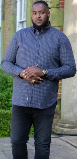 D555 KEATON Micro AOP Long Sleeve Shirt With Concealed Button Down Collar Grey - Camisas - Camisas Homem Tamanhos Grandes