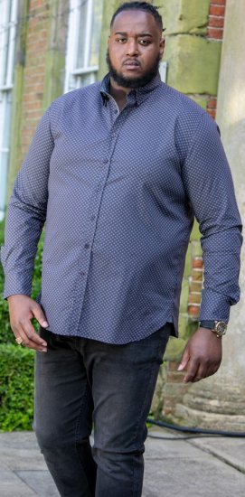 D555 KEATON Micro AOP Long Sleeve Shirt With Concealed Button Down Collar Grey - Camisas - Camisas Homem Tamanhos Grandes