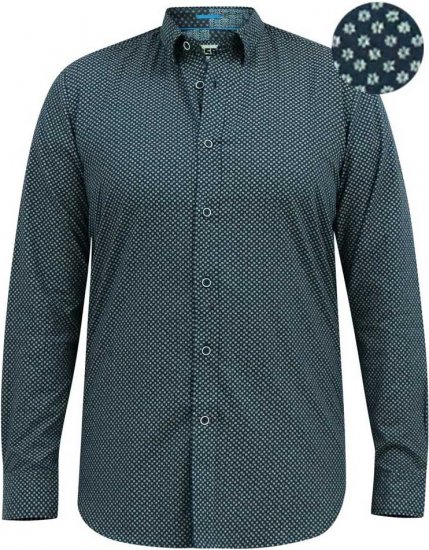 D555 MORGAN Micro AOP Long Sleeve Shirt With Concealed Button Down Collar Navy - Camisas - Camisas Homem Tamanhos Grandes