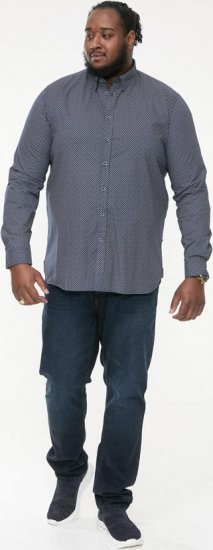 D555 MORGAN Micro AOP Long Sleeve Shirt With Concealed Button Down Collar Navy - Camisas - Camisas Homem Tamanhos Grandes