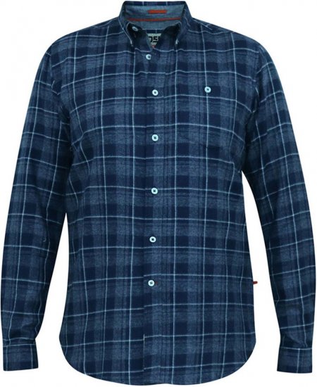 D555 SONNY Navy Check Long Sleeve Shirt With Chest Patch Pocket & Button Down Collar Navy Check - Camisas - Camisas Homem Tamanhos Grandes