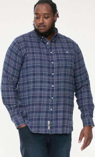D555 SONNY Navy Check Long Sleeve Shirt With Chest Patch Pocket & Button Down Collar Navy Check - Camisas - Camisas Homem Tamanhos Grandes